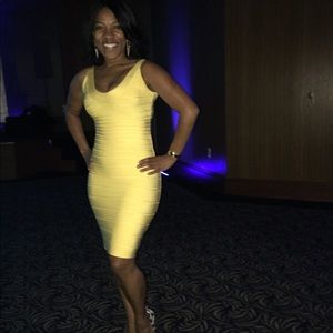 Herve Leger Bandage Yellow Dress